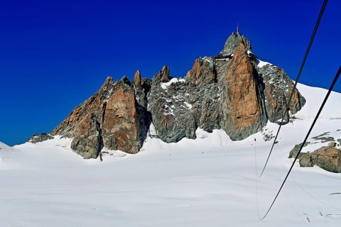 View from the Télécabine Panorama Railway to the Aiguille du Midi mountain station,
