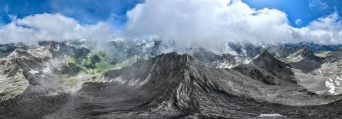 360° alpine panorama, aerial view, Lasörling summit, Lasörling Group, Hohe Tauern, East Tyrol,