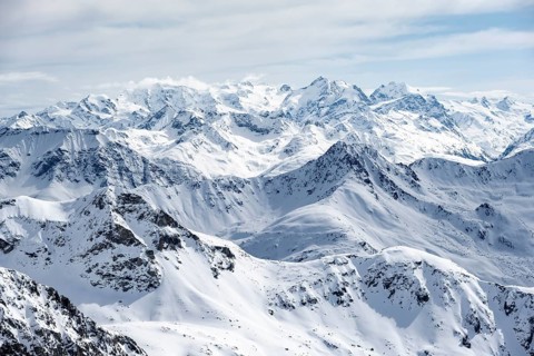 View of mountain panorama, mountain landscape in winter, Albula Alps, Rhaetian Alps, Graubünden,