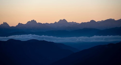 Mountain panorama at sunset, Stubai Alps, South Tyrol, Italy