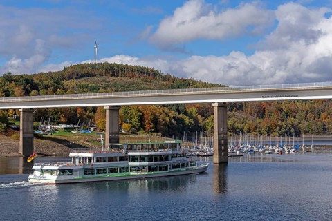 Marina, excursion ship, Talbrücke, Sondern, Olpe, Biggesee, Sauerland, North Rhine-Westphalia,