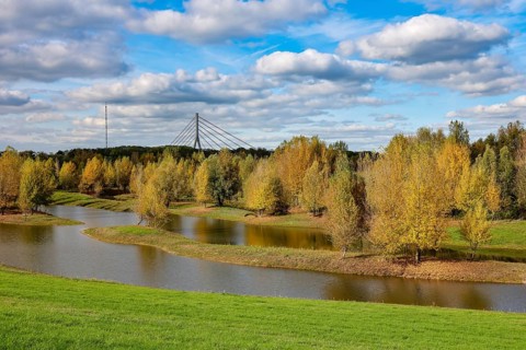 Wesel, Lower Rhine, North Rhine-Westphalia, Germany - autumn on the Lippe, trees with colorful