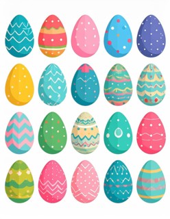 Set of easter eggs flat design on white background, abstract vector wallpaper illustration, banner