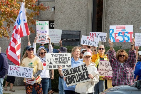 Detroit, Michigan USA - 18 October 2025 - Protesters from Detroit and Grosse Pointe gathered on the