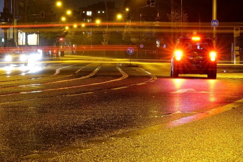 Road traffic at night and poor visibility in a city, autumn, Germany