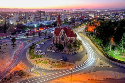 View of the Evangelical Lutheran Christ Church from 1910, blue hour, Windhoek, Khomas region,