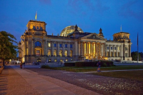 Reichstag in the evening, German Bundestag, government district, Berlin, Germany