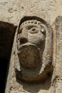 Porch sculptures of the romanesque church of Mailhat, Puy de Dome department, Auvergne-Rhone-Alpes,