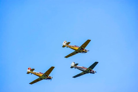 Moravan Zlin Z-526 aeroplane during an aerobatic display at the Rossfeld airfield in