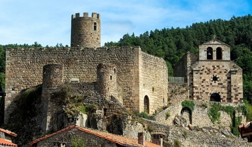 Saint Andre de Chalencon village. Castle and Chapel of Chalencon. Haute Loire. Auvergne Rhone Alpes