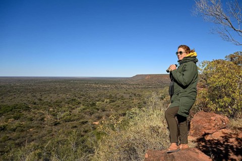 Tourist enjoying the view from Waterberg, Otjozondjupa region, Namibia