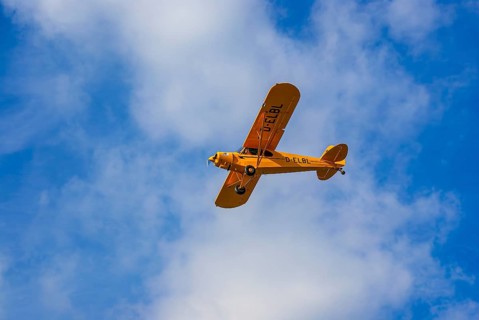 A Piper PA-18 Super Cub of the Bravo Lima Formation during a flight demonstration as part of an air
