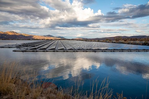 Park City, Utah - Floating solar panels provide power for Mountain Regional Water. The solar array