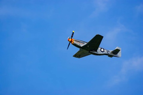 A North American P-51 Mustang of the flying group Flying Bulls, the Nooky Booky IV during an air