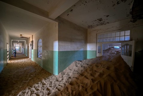 Former hospital full of sand, Kolmanskop, restricted diamond area, Karas region, Namibia
