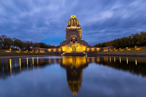 Monument to the Battle of the Nations, Lake of Tears, Blue Hour, Leipzig, Saxony, Germany