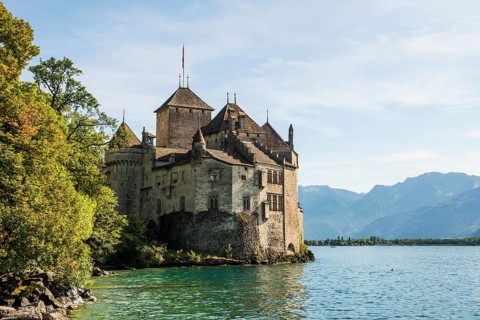 Château de Chillon, Chillon Castle, near Montreux, Lake Geneva, Lac Léman, Canton of Vaud,
