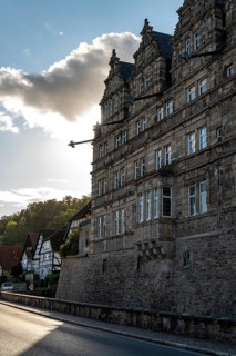 Facade of Hämelschenburg Castle, a moated castle and major work of the Weser Renaissance, near