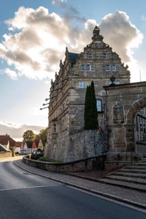 Hämelschenburg Castle, a moated castle and major work of the Weser Renaissance, near Emmerthal,