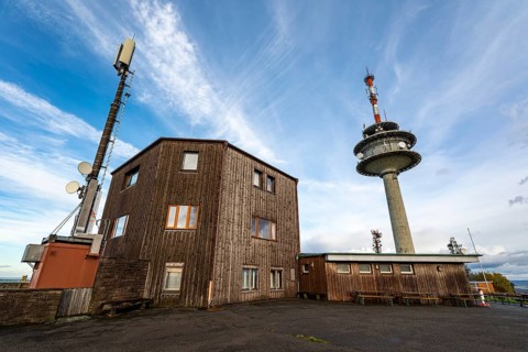 Köterberghaus and radio tower on the Köterberg, a popular excursion destination for motorbike