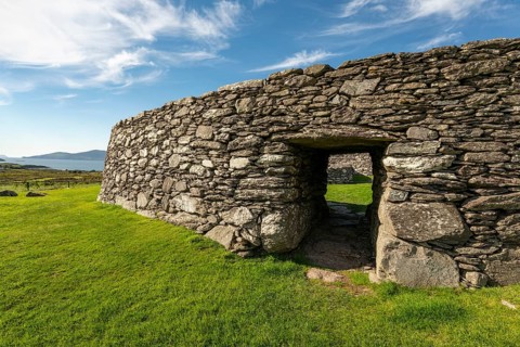 Entrance portal and outer wall of the Loher Stone Fort ring fort at Caherdaniel, Ring of Kerry,
