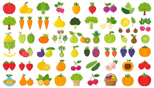 Spring and summer fruit and vegetable element set, vector illustration, AI generated