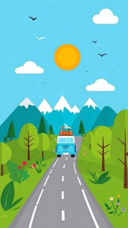 Traveling and hiking in mountain landscape, abstract vector illustration, AI generated image