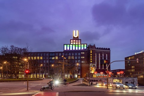 Dortmund landmark U, centre for art and creativity in the former Union Brewery at dusk, Dortmund,