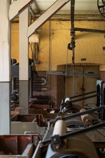 Factory hall with historical machines for the production of cardboard and paper, former paper