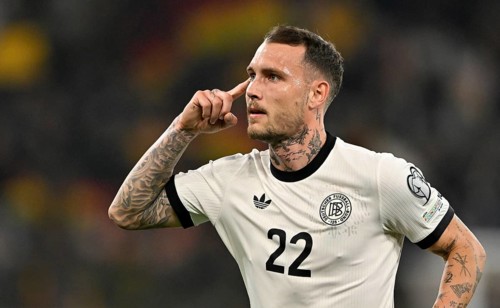Goal celebration David Raum GER (22) Gesture Gesture World Cup qualifier, international match,