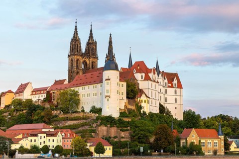 View of Albretsburg Castle and Meissen Cathedral, St. Johannis and St. Donatus, Old Town, Meissen,