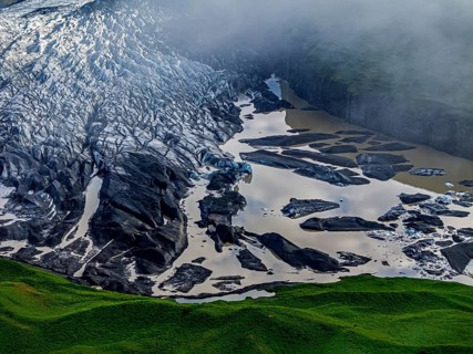 Ice floes, glacier, glacier tongue, glacier lake, sunny, cloudy, morning mood, mountains,