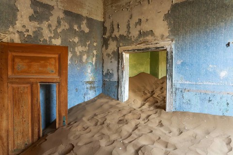 At Kolmanskop, the abandoned ghost town of the diamond days of the early 1900 and of German origin.