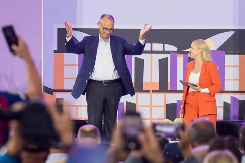 Friedrich Merz (CDU, Chancellor of the Federal Republic of Germany) during a stage talk at the Open