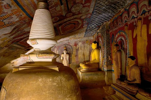Buddha statues and murals in Dambulla Cave Temple, Dambulla, Sri Lanka
