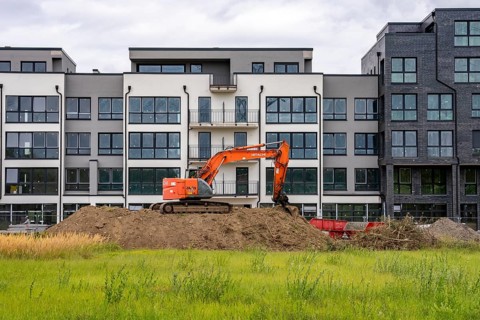 Shell construction, shortly in front of completion of a residential building, new Graf Bismarck