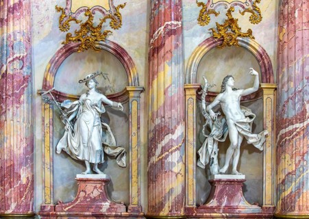 Interior design and exhibition rooms in the Würzburg Residence, imposing 18th century palace with