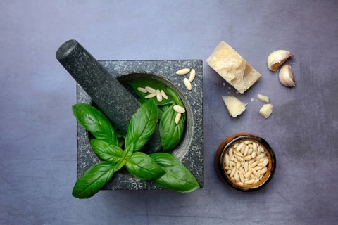 Ingredients for basil pesto, pesto alla genovese