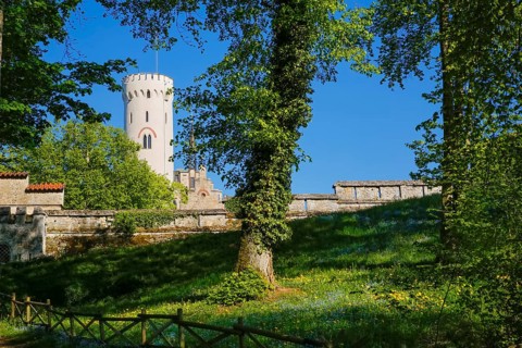 Lichtenstein Castle, fairytale castle of Württemberg, romantic fairytale castle on the eaves of the