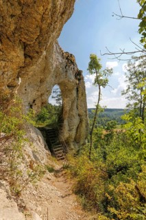 Teufelstorffelsen, Jura rock, gate-like breakthrough, stairs, natural monument between Gammertingen