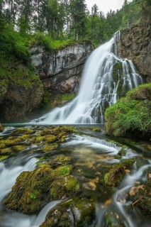 Summer nature experience at the Golling waterfall with lots of water, Golling an der Salzach,