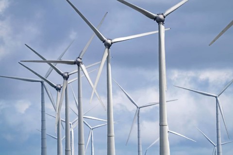 Wind turbines of a wind farm near Eemshaven, Netherlands