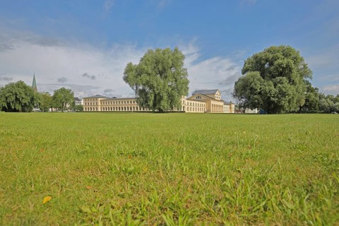 Classicist stables and ministry, lawn, park, Schwerin, Mecklenburg-Western Pomerania, Germany