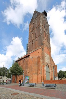 Gothic St Mary's Church tower without nave, brick church, Wismar, Mecklenburg-Western Pomerania,