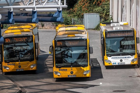 Public transport stop, bus station, local buses in Essen-Steele, bus and S-Bahn junction, Essen,