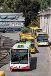 Public transport stop, bus station, local buses in Essen-Steele, bus and S-Bahn junction, Essen,