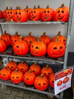 Mülheim, North Rhine-Westphalia, Germany - Decorative pumpkins for Halloween on 31 October were