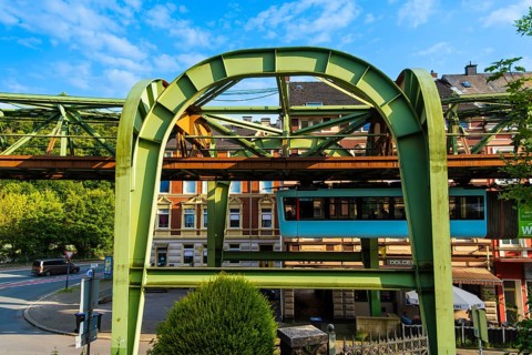 The Wuppertal suspension railway near the Zoo Stadion stop, Wuppertal, Germany