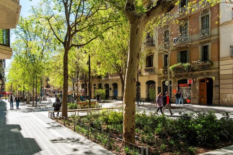 Superblock or Superilla in the Eixample neighbourhood, a highly restricted area of the city in