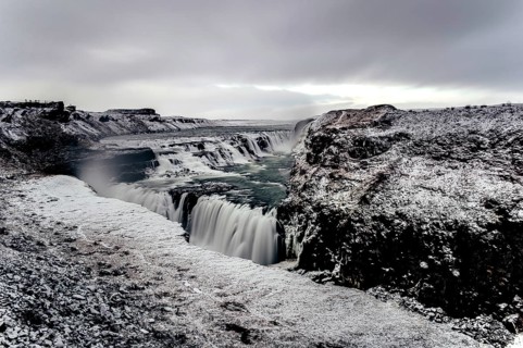Gulfoss Waterfall in southern iceland, Winter, Golden Circle, Mountains, River, Snow, Iceland,